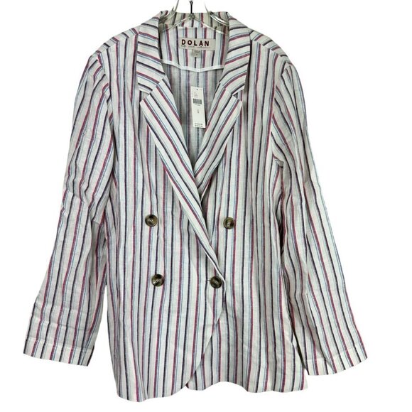 ANTHROPOLOGIE Dolan Left Coast Anna Double Breasted Striped Blazer Linen Medium - Picture 2 of 12